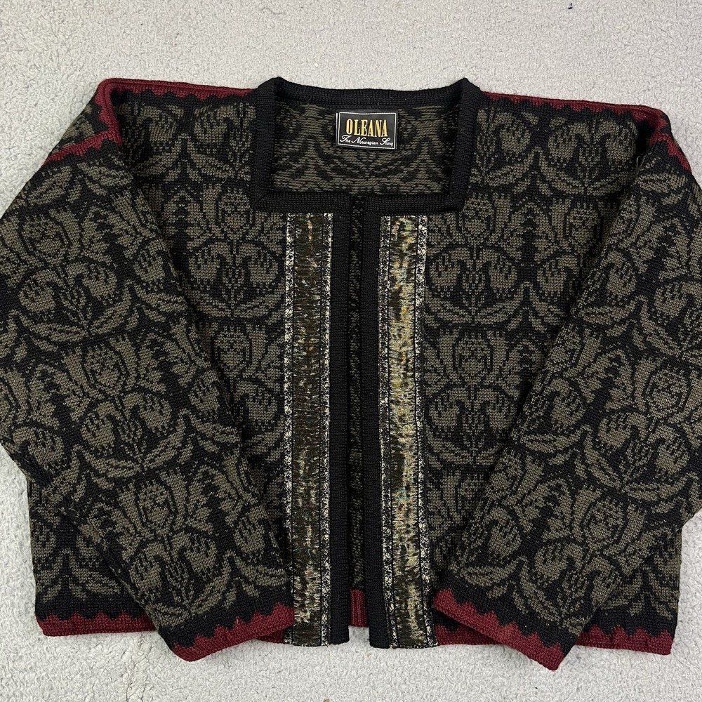 Vintage Oleana The Norwegian Story Wool Traditional Cardigan Sweater Cropped
